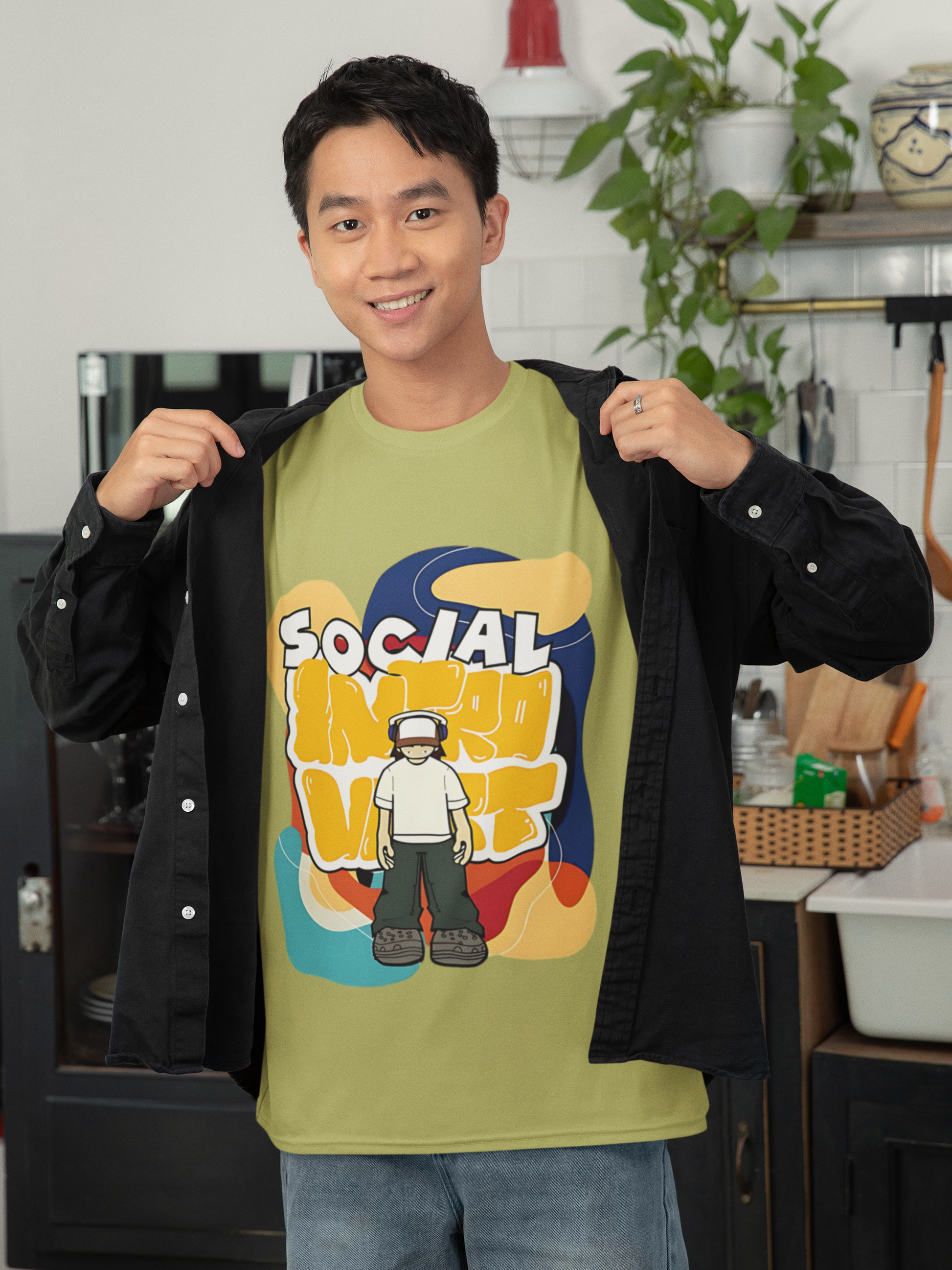 SCUBAAA Men's Social Introvert Oversized Half Sleeve T-shirt