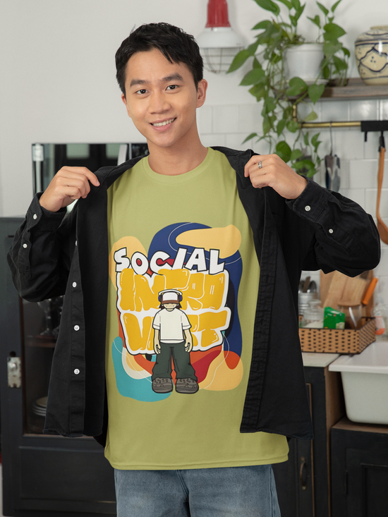SCUBAAA Men's Social Introvert Oversized Half Sleeve T-shirt