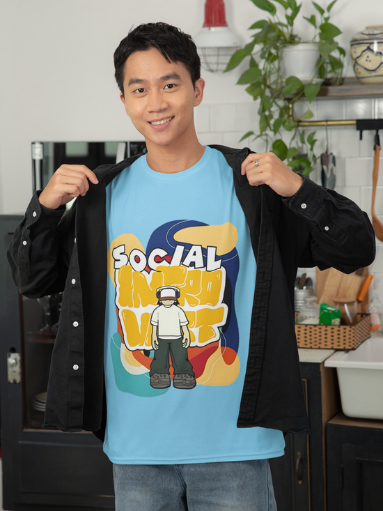 SCUBAAA Men's Social Introvert Oversized Half Sleeve T-shirt