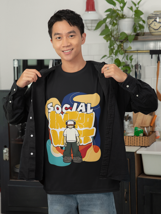 SCUBAAA Men's Social Introvert Oversized Half Sleeve T-shirt