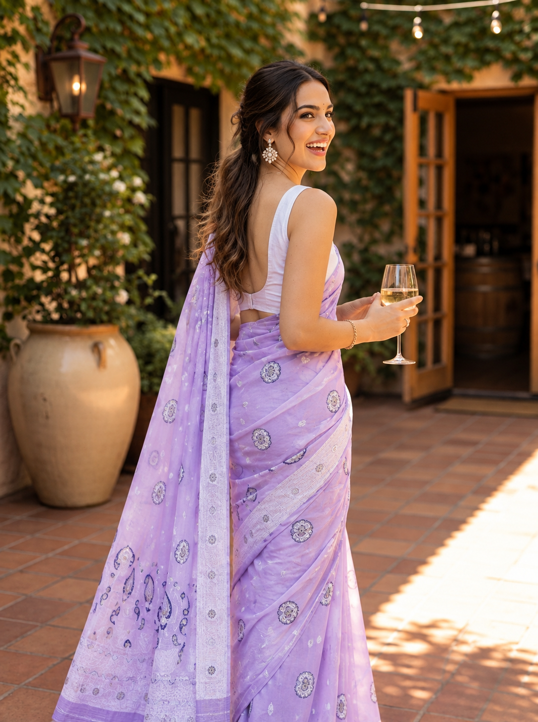 Women's Cotton Printed Saree With Unstitched Blouse 5.5Mtr (Lavender)