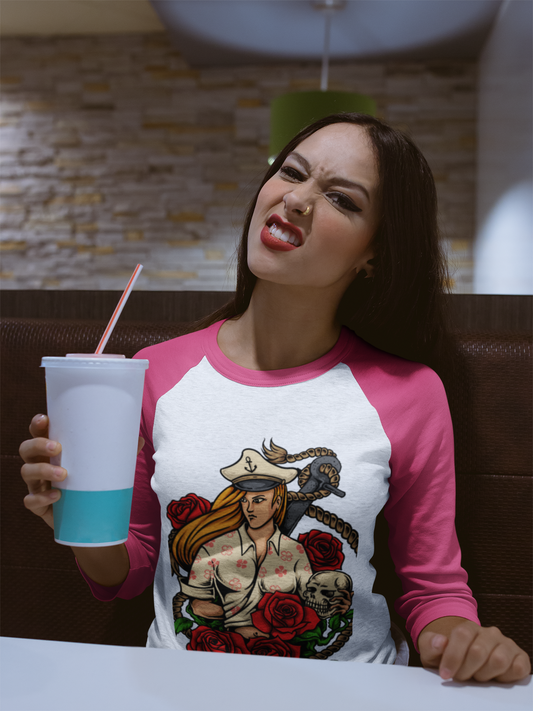 SCUBAAA Women's Vintage Rose Rebel Raglan T-Shirt