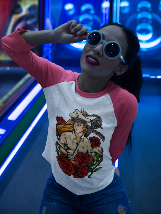 SCUBAAA Women's Vintage Rose Rebel Raglan T-Shirt