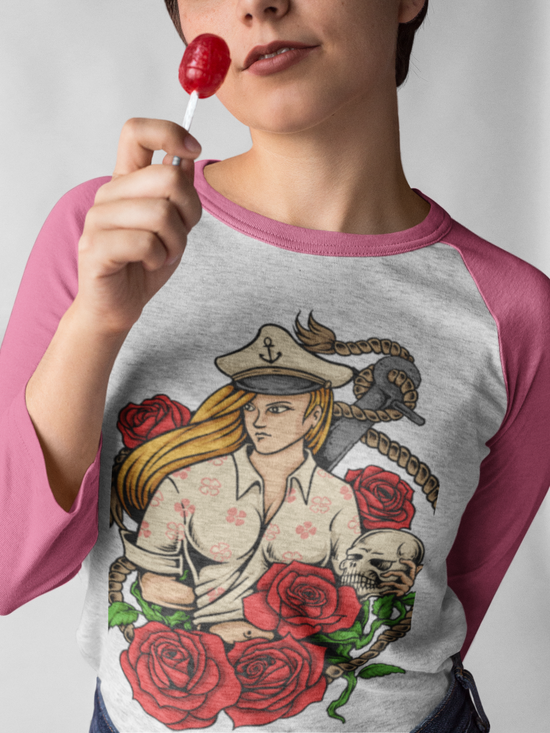 SCUBAAA Women's Vintage Rose Rebel Raglan T-Shirt