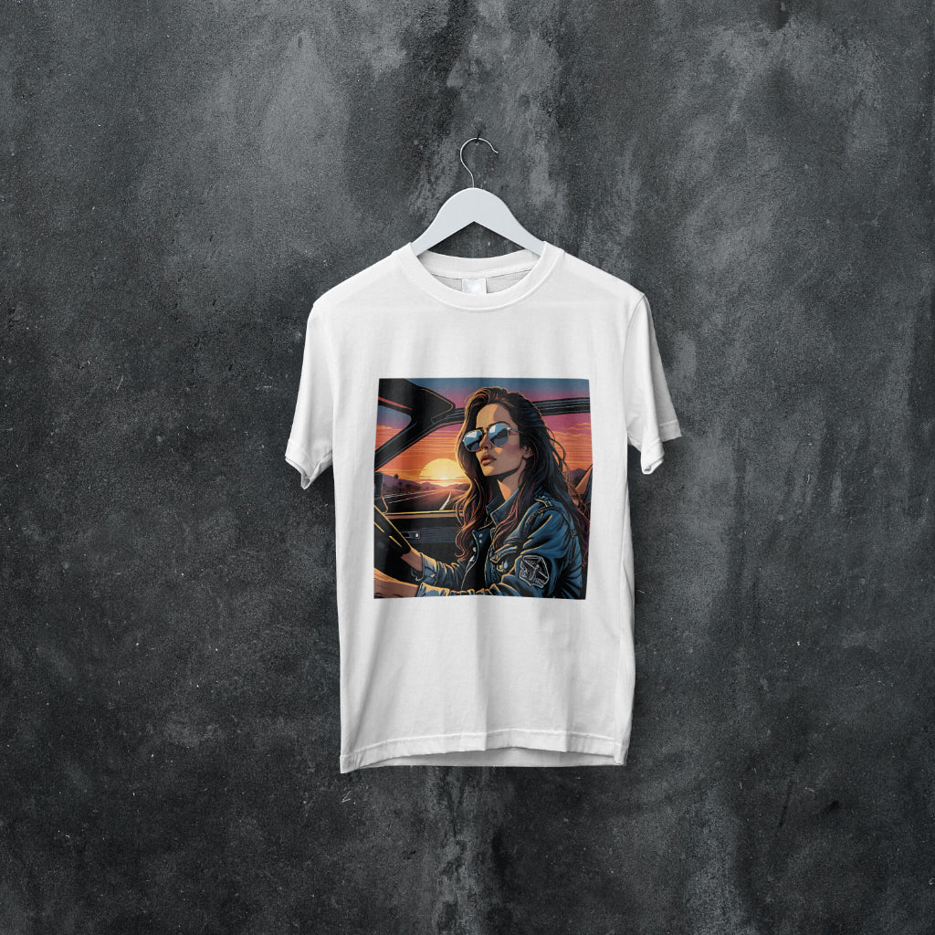 SCUBAAA Women's Sunset Drive in Style Half Sleeve Regular Fit T-shirt