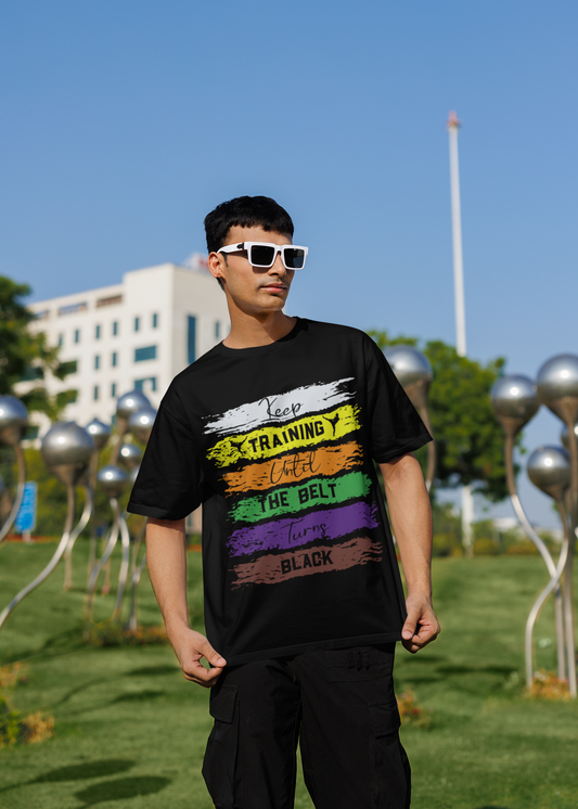 SCUBAAA Men's Black Belt Journey Oversized T - Shirt