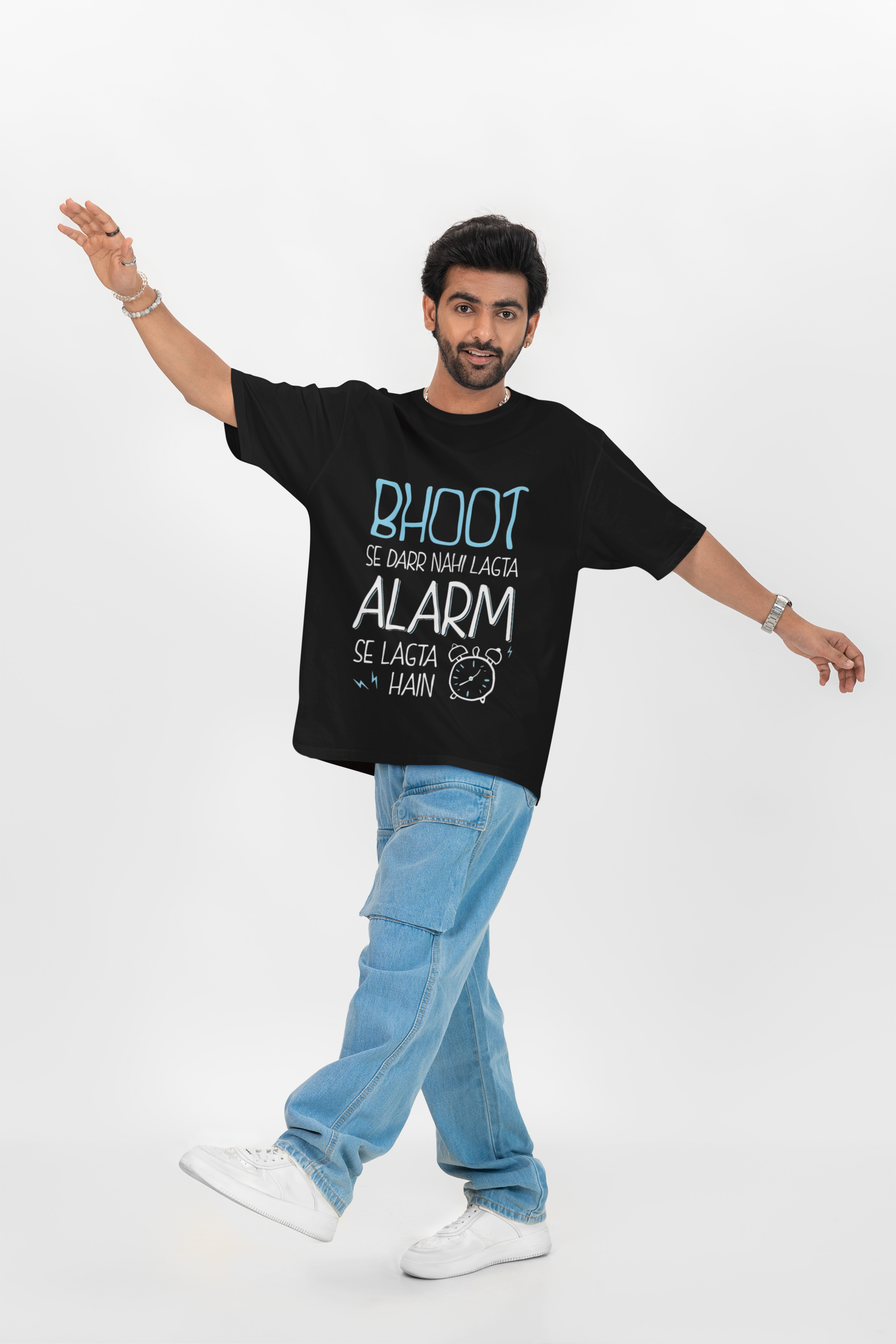 SCUBAAA Men's Alarm se Daar Lagta Haai Oversized Half Sleeve T-shirt