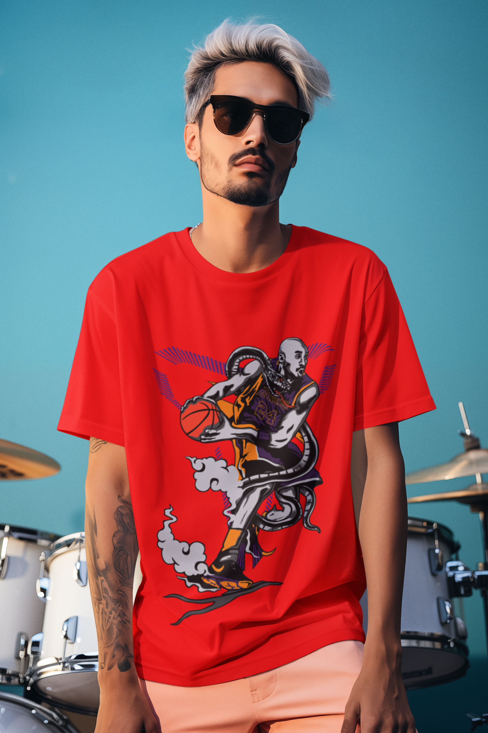 SCUBAAA Men's NBA- Kobe Bryant X Black Mamba Oversized Half Sleeve T-shirt