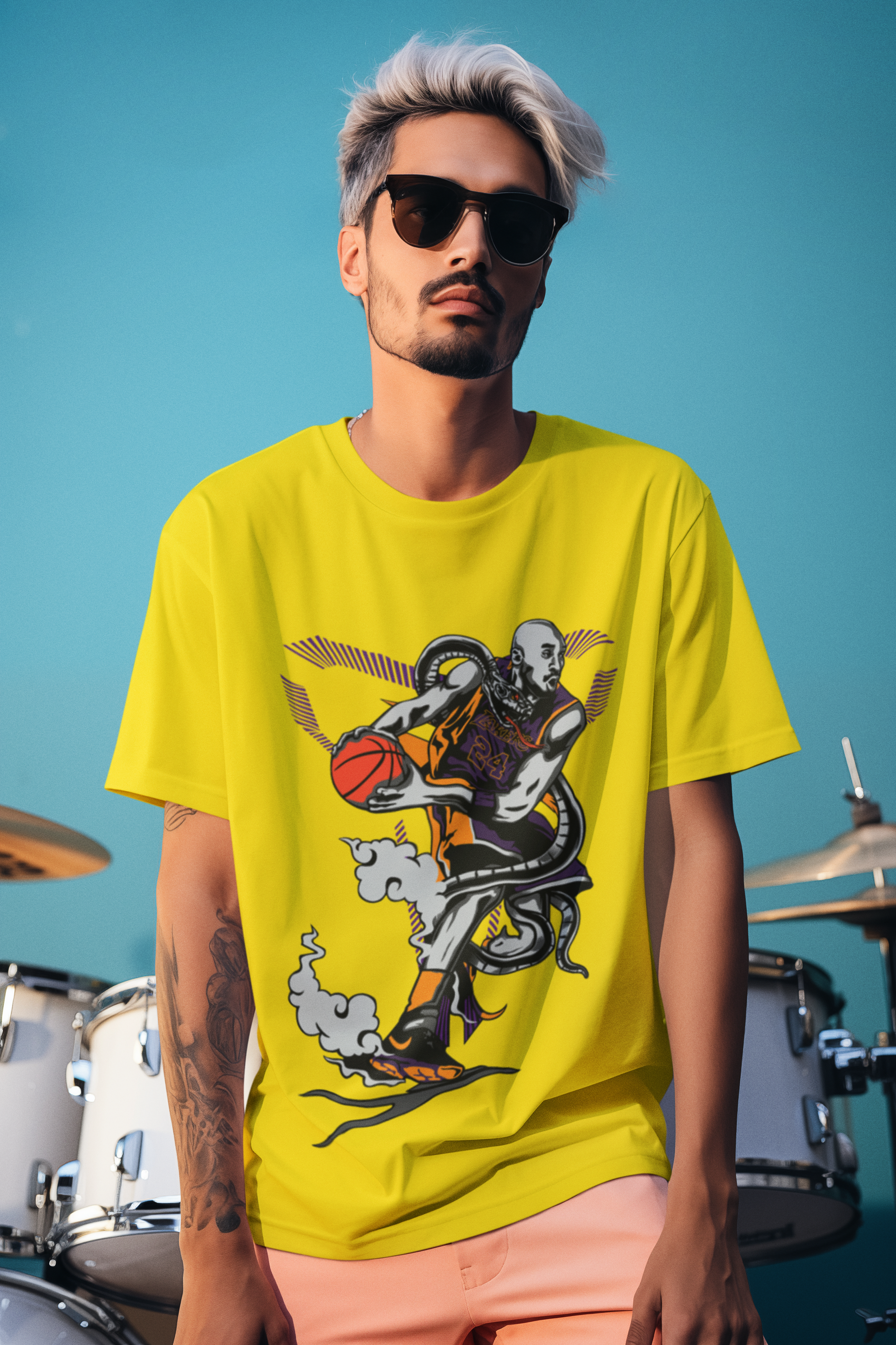 SCUBAAA Men's NBA- Kobe Bryant X Black Mamba Oversized Half Sleeve T-shirt