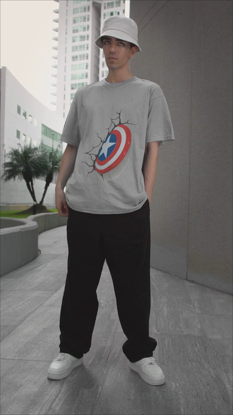 SCUBAAA Men's Captain America Shield Oversized T-Shirt