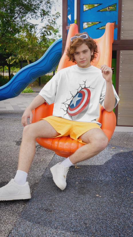 SCUBAAA Men's Captain America Shield Oversized T-Shirt