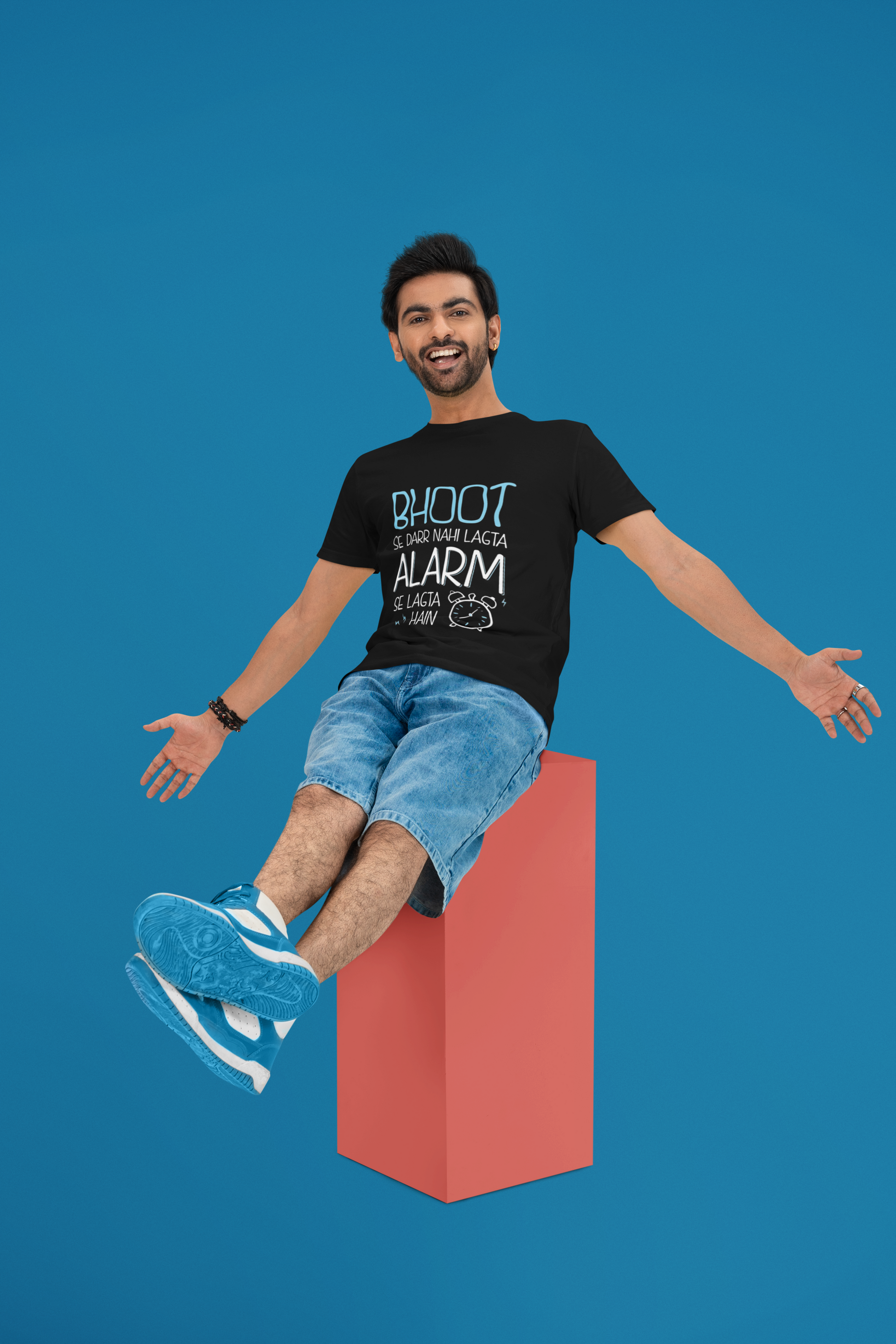 SCUBAAA Men's Alarm se Daar Lagta Haai Oversized Half Sleeve T-shirt