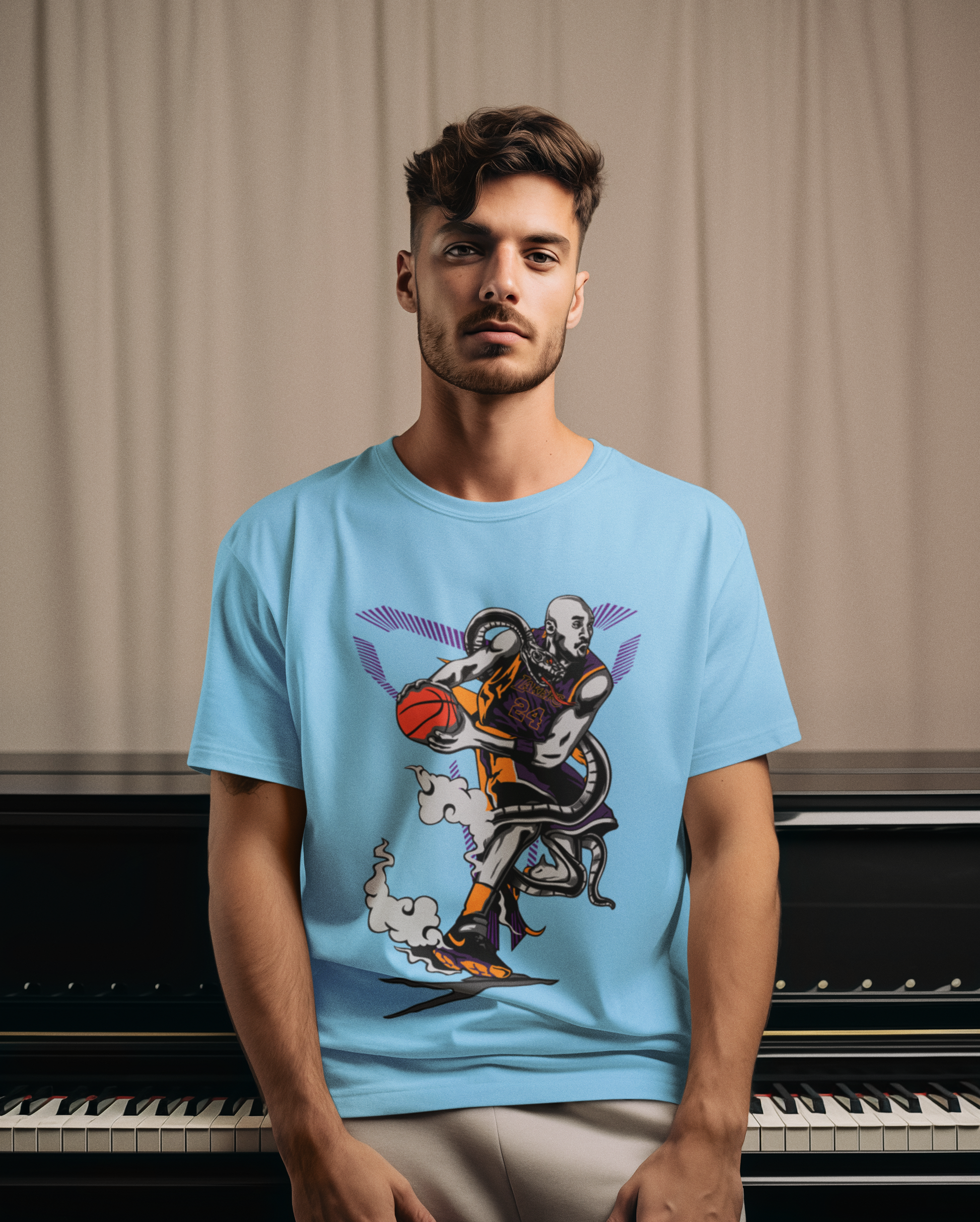 SCUBAAA Men's NBA- Kobe Bryant X Black Mamba Oversized Half Sleeve T-shirt