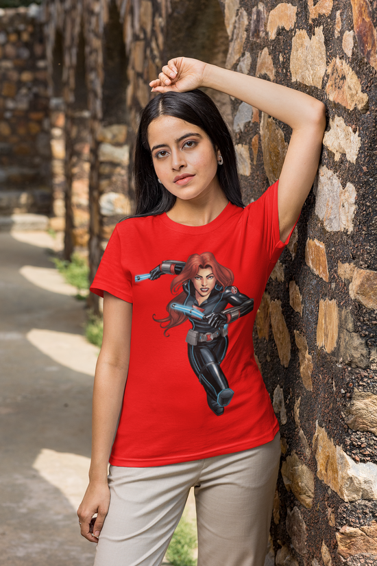 SCUBAAA Women's Black Widow Regular Half Sleeve T-Shirt