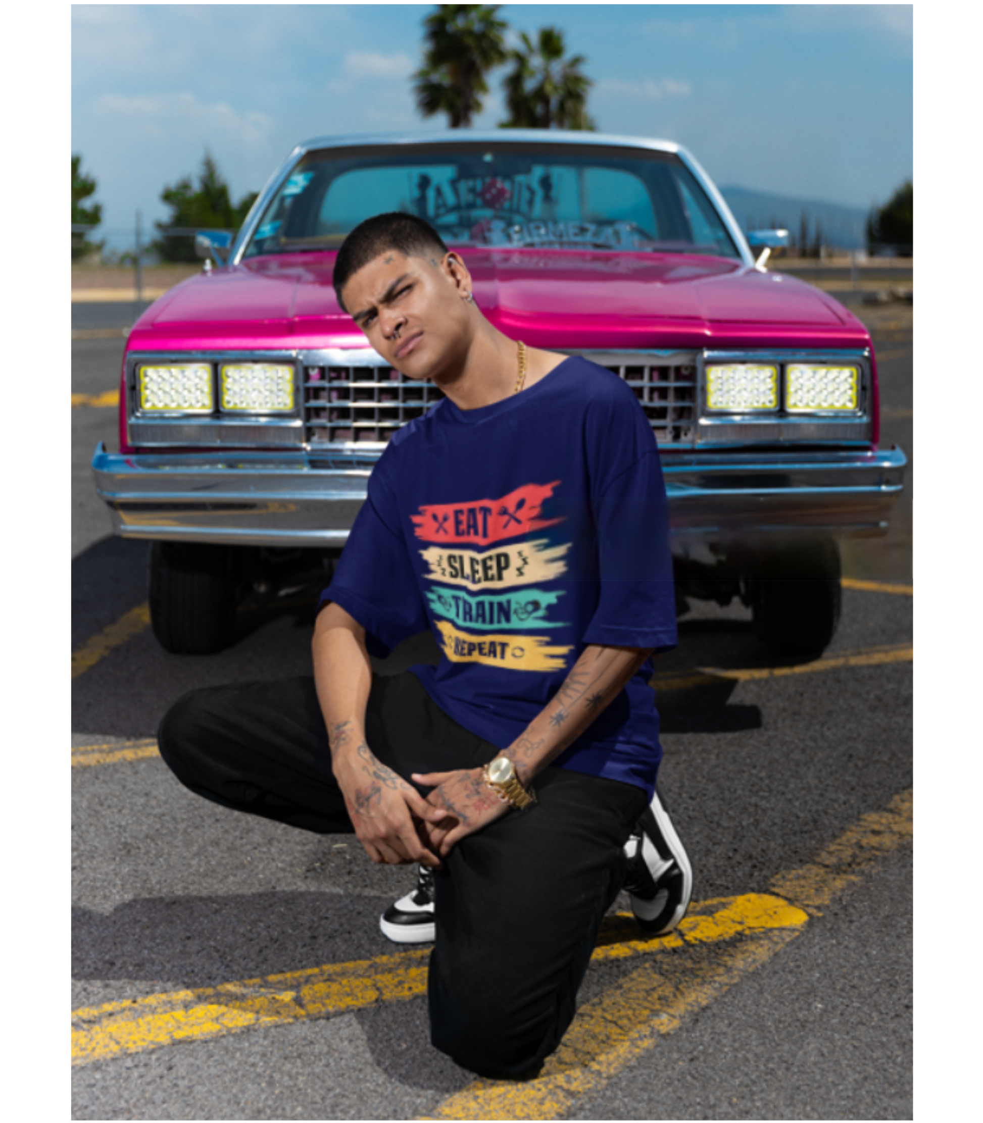 SCUBAAA Men's Eat Sleep Train Repeat Oversized T-Shirt