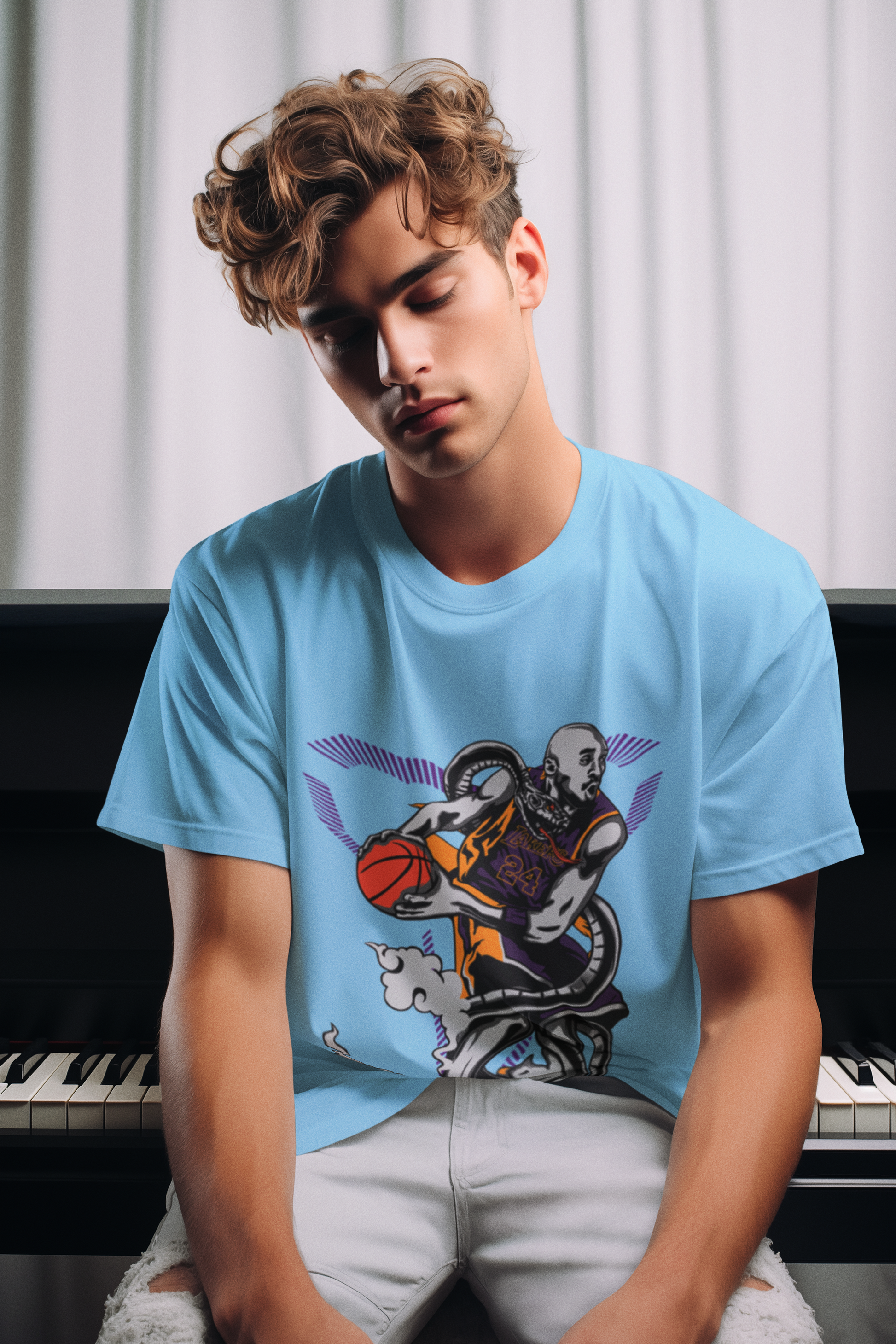 SCUBAAA Men's NBA- Kobe Bryant X Black Mamba Oversized Half Sleeve T-shirt